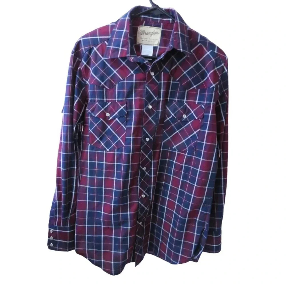 Wrangler Purple/Blue Plaid Long Sleeve Western Fashion Snap Shirt Mens Size M